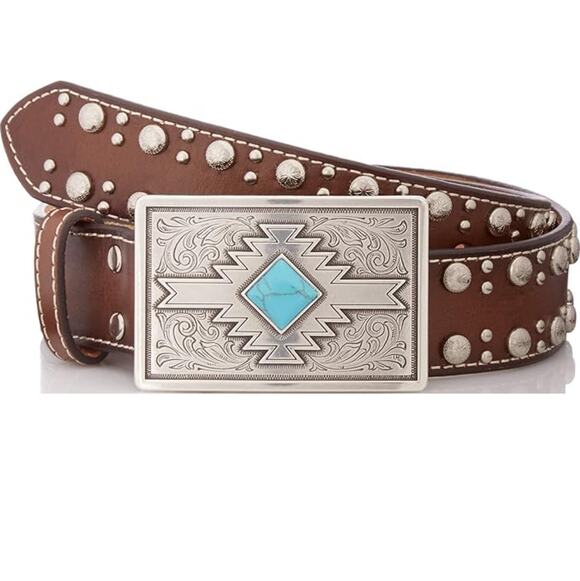 Nocona Belt Co. Accessories - Nocona Belt Co. Women's Brown Stud Edge Aztec Tirquoise Buckle Belt Size S